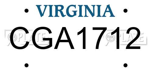 CGA1712 Virginia License Plate