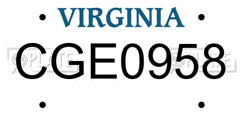 CGE0958 Virginia License Plate