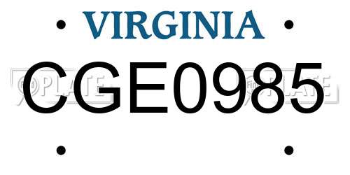 CGE0985 Virginia License Plate