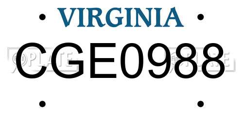 CGE0988 Virginia License Plate