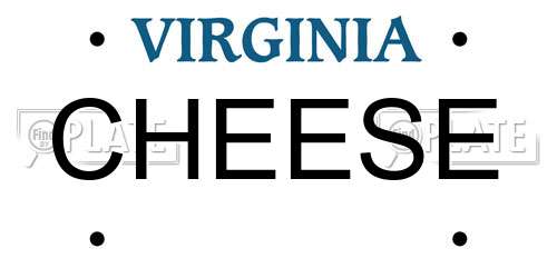 CHEESE Virginia License Plate