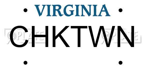 CHKTWN Virginia License Plate