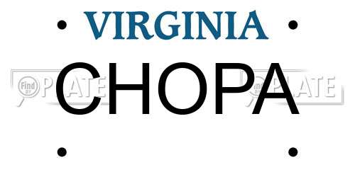CHOPA Virginia License Plate