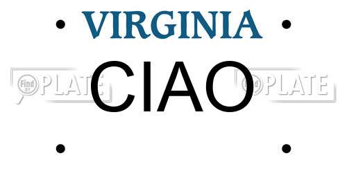 CIAO Virginia License Plate