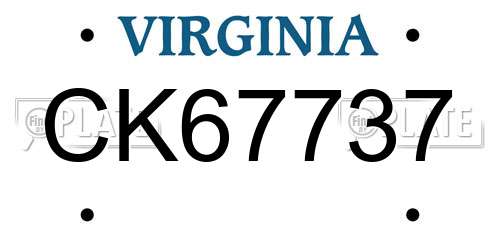 CK67737 Virginia License Plate