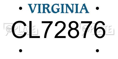 CL72876 Virginia License Plate