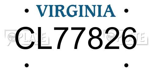 CL77826 Virginia License Plate