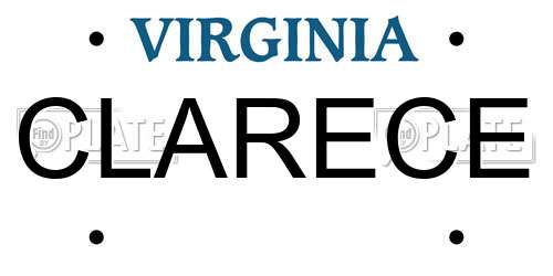 CLARECE Virginia License Plate