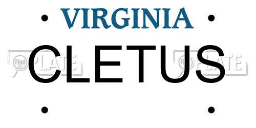 CLETUS Virginia License Plate