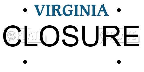 CLOSURE Virginia License Plate
