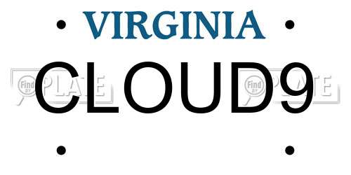 CLOUD9 Virginia License Plate