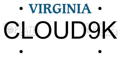 CLOUD9K Virginia License Plate