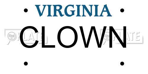 CLOWN Virginia License Plate