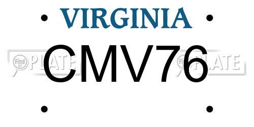CMV76 Virginia License Plate