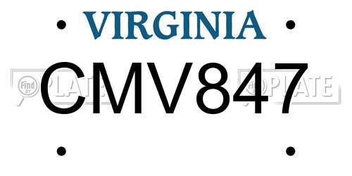 CMV847 Virginia License Plate