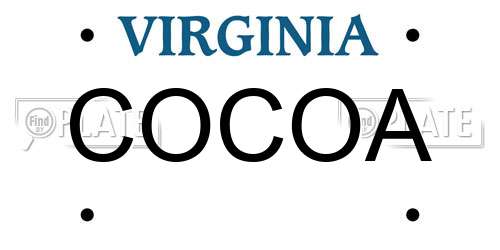 COCOA Virginia License Plate