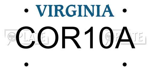 COR10A Virginia License Plate