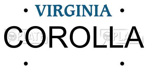 COROLLA Virginia License Plate
