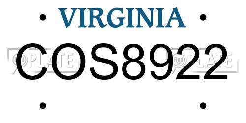 COS8922 Virginia License Plate