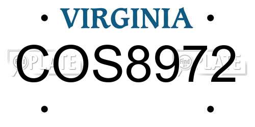 COS8972 Virginia License Plate
