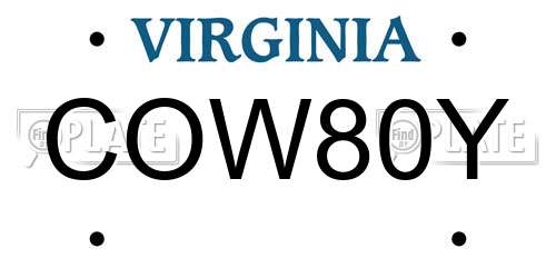 COW80Y Virginia License Plate