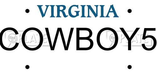 COWBOY5 Virginia License Plate