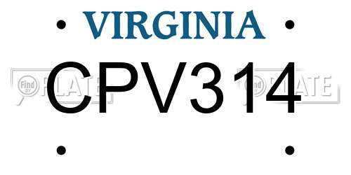 CPV314 Virginia License Plate