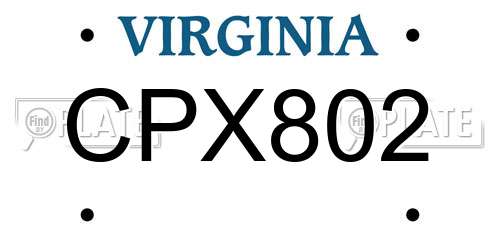 CPX802 Virginia License Plate