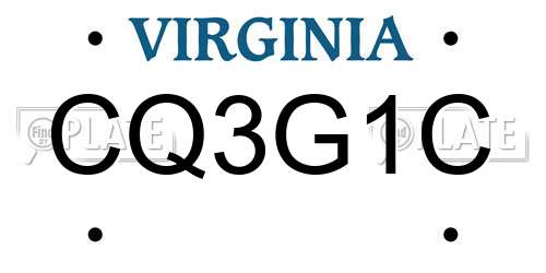 CQ3G1C Virginia License Plate