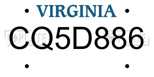CQ5D886 Virginia License Plate