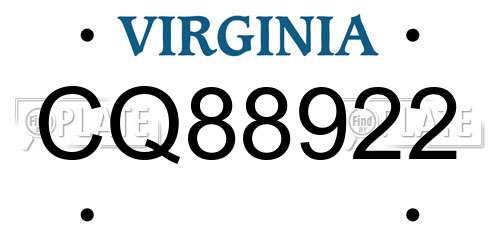 CQ88922 Virginia License Plate