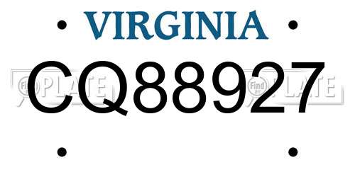 CQ88927 Virginia License Plate