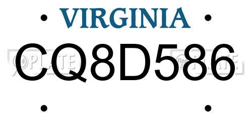 CQ8D586 Virginia License Plate