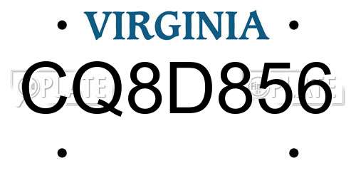 CQ8D856 Virginia License Plate