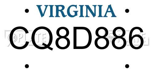 CQ8D886 Virginia License Plate