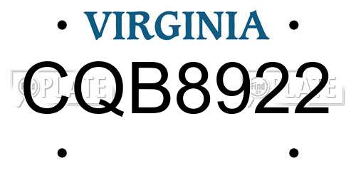 CQB8922 Virginia License Plate