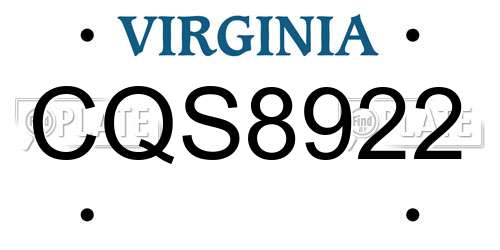 CQS8922 Virginia License Plate
