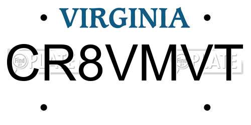 CR8VMVT Virginia License Plate