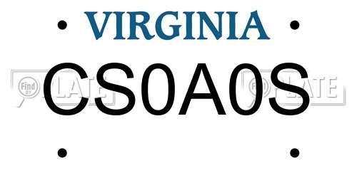 CS0A0S Virginia License Plate