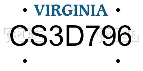 CS3D796 Virginia License Plate
