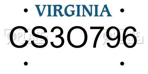 CS3O796 Virginia License Plate