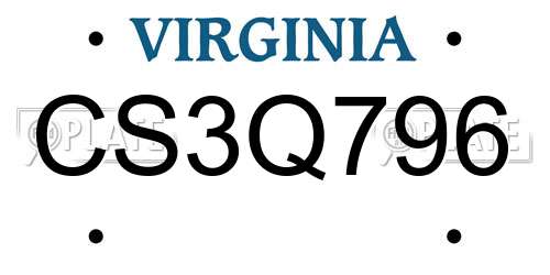 CS3Q796 Virginia License Plate