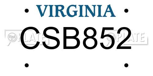 CSB852 Virginia License Plate