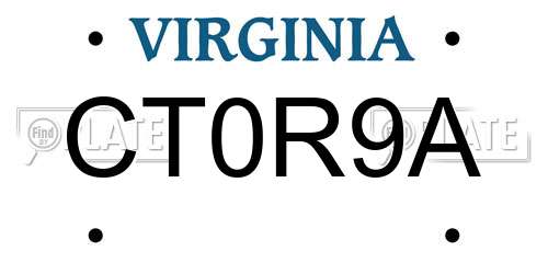 CT0R9A Virginia License Plate