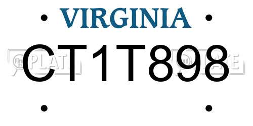 CT1T898 Virginia License Plate