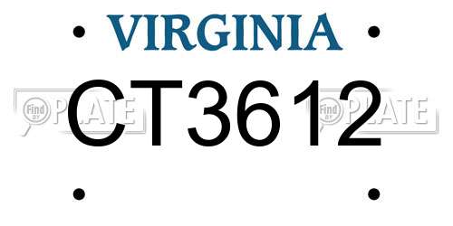 CT3612 Virginia License Plate