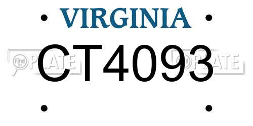 CT4093 Virginia License Plate