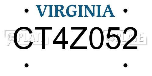 CT4Z052 Virginia License Plate