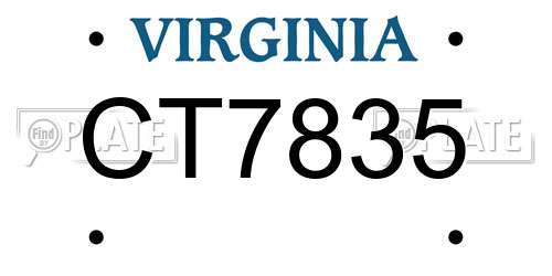 CT7835 Virginia License Plate