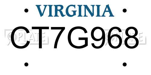 CT7G968 Virginia License Plate